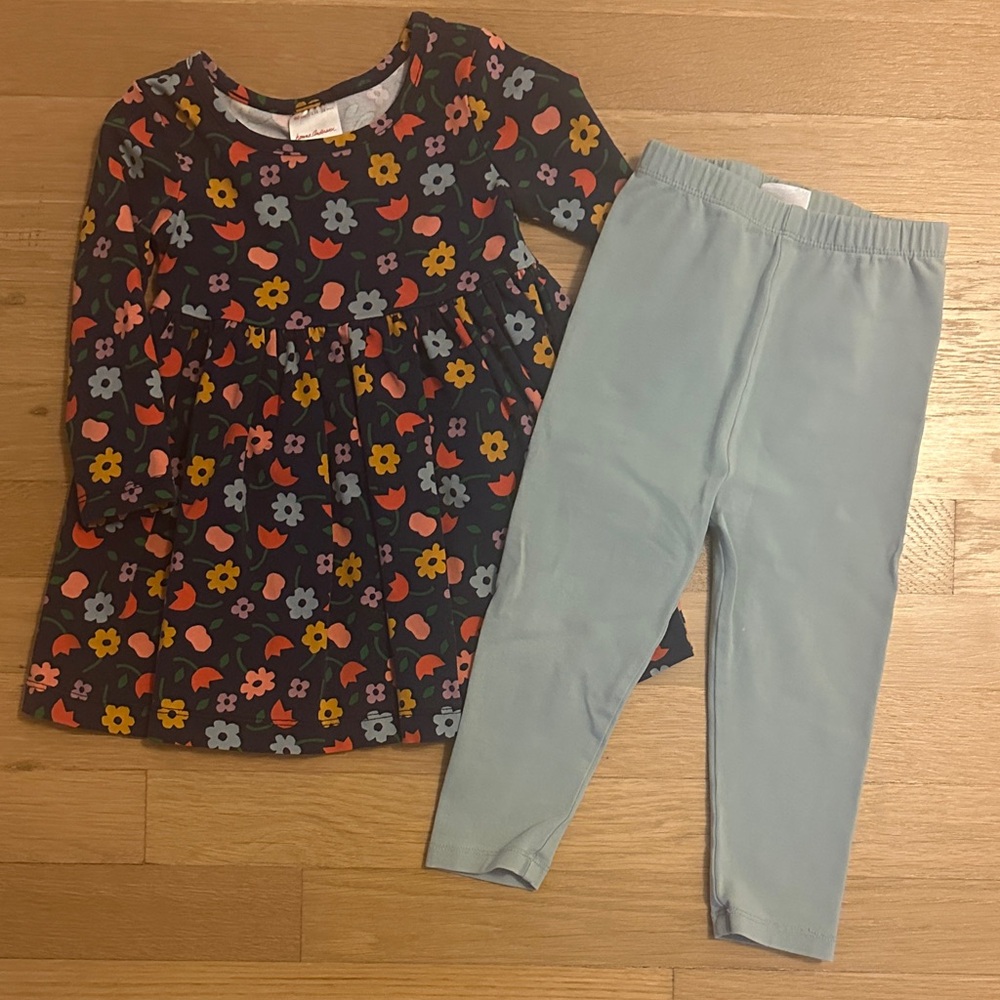 Hanna Andersson Floral Dress and Blue Leggings Set